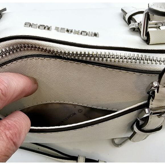 Michael Kors Ciara Large Optic White Leather Top Zip Satchel Crossbody Purse Bag - Picture 8 of 13